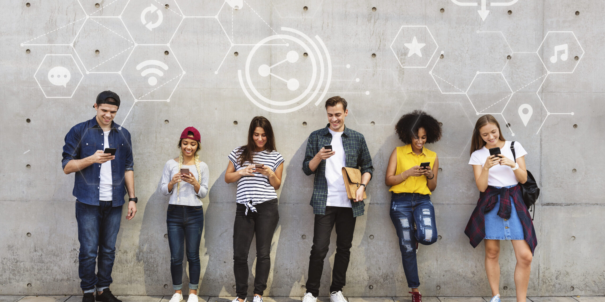 Diverse people using their phones